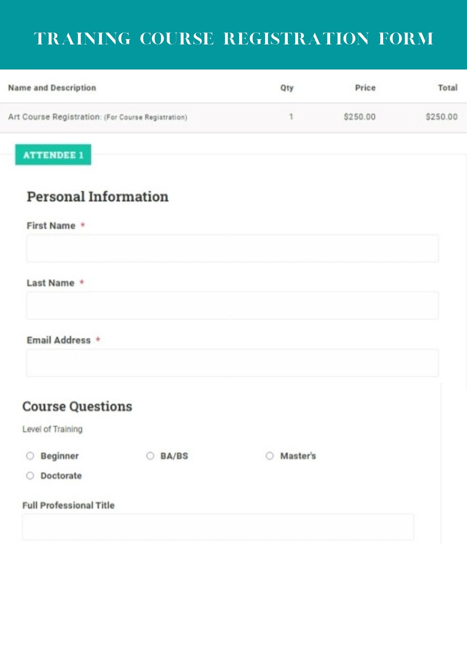 training course registration form template