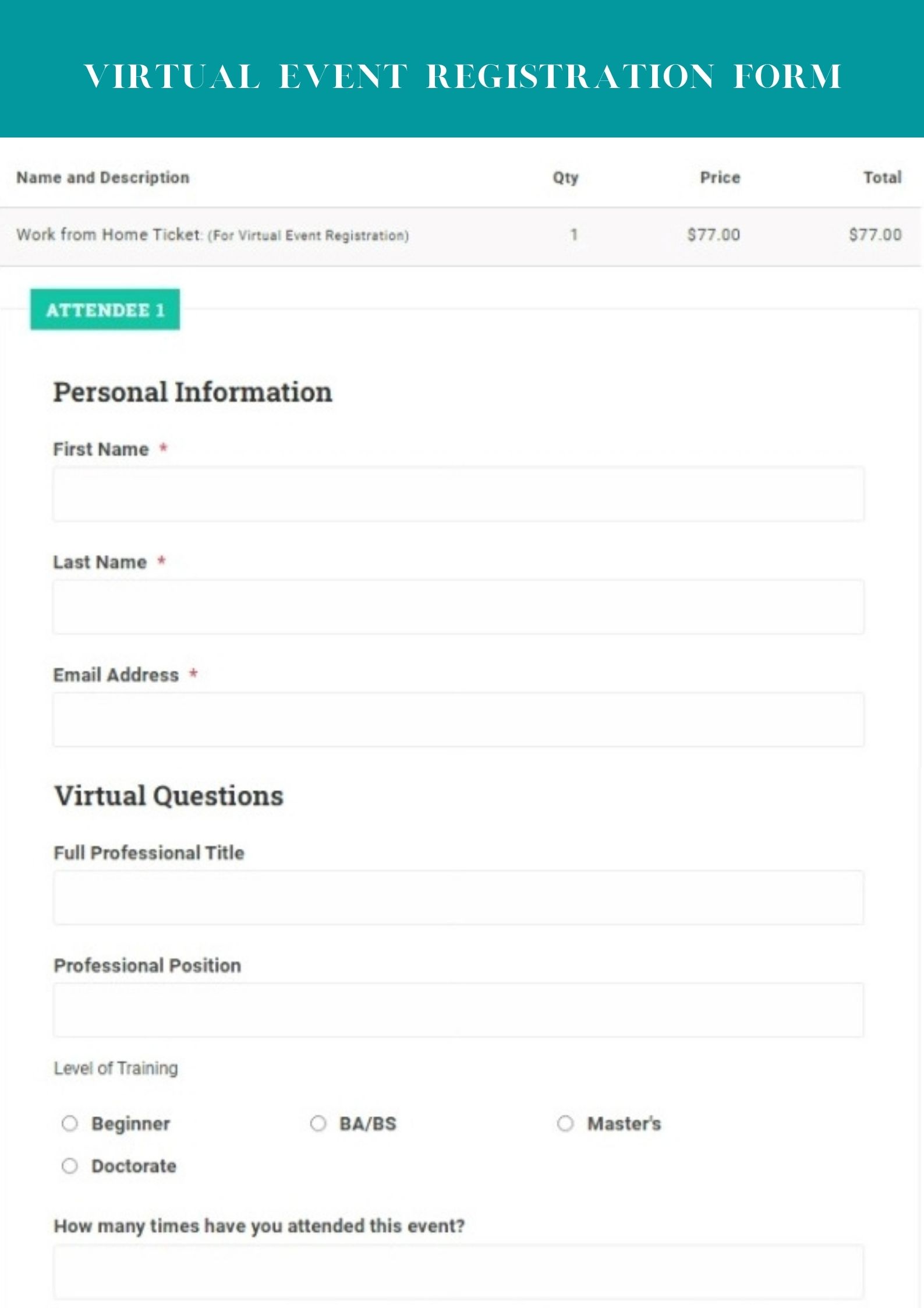 Virtual Event registration form template